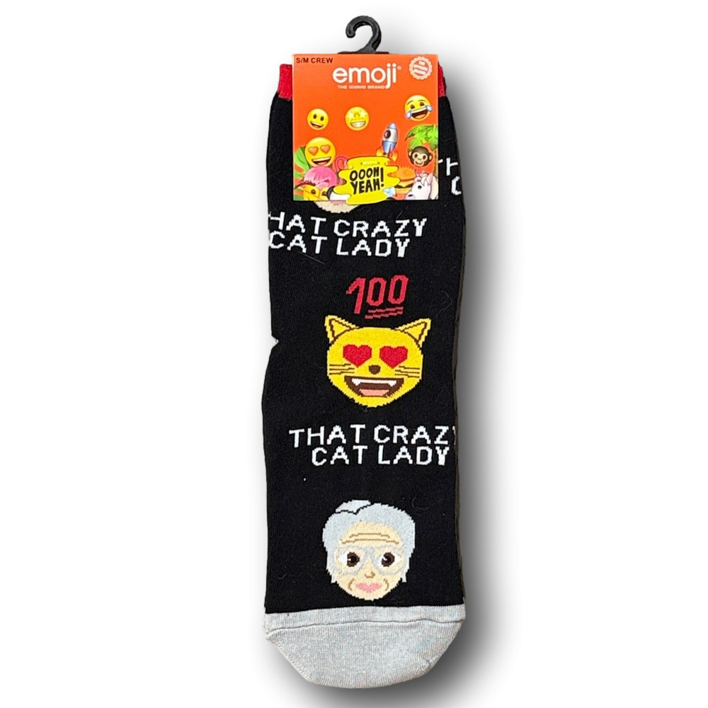3/$20 That Crazy Cat Lady Emoji Funny Novelty Crew Socks - NWT - Picture 2 of 3